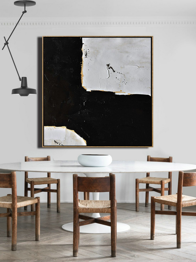 Extra Large Abstract Painting On Canvas,Handmade Minimal Art Palette Knife Canvas Painting, Black White Beige - Large Wall Art Canvas